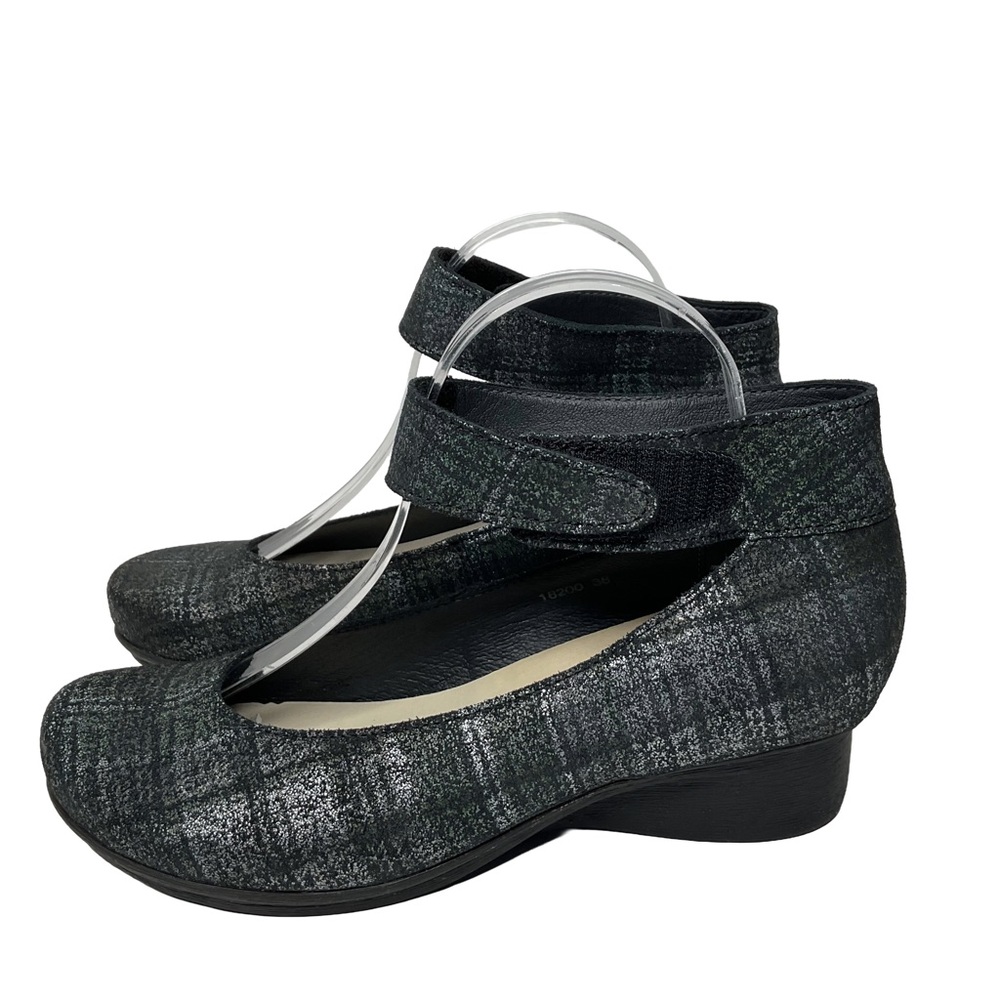 Loints of Holland Women's Metallic Black Mary Jane Wedges with Ankle Strap